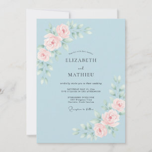 Powder Blue Delicate Floral Wedding Invitation