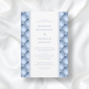 Powder Blue Diamond Tufted Virtual Wedding Invitat Invitation