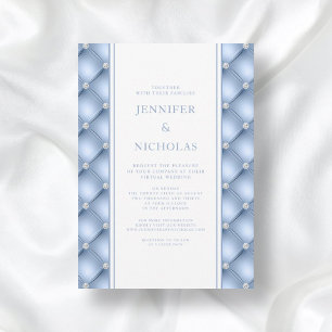 Powder Blue Diamond Tufted Virtual Wedding Invitat Invitation