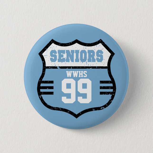 Powder Blue Distressed Seniors Road Sign 2 Inch Round Button (Front)