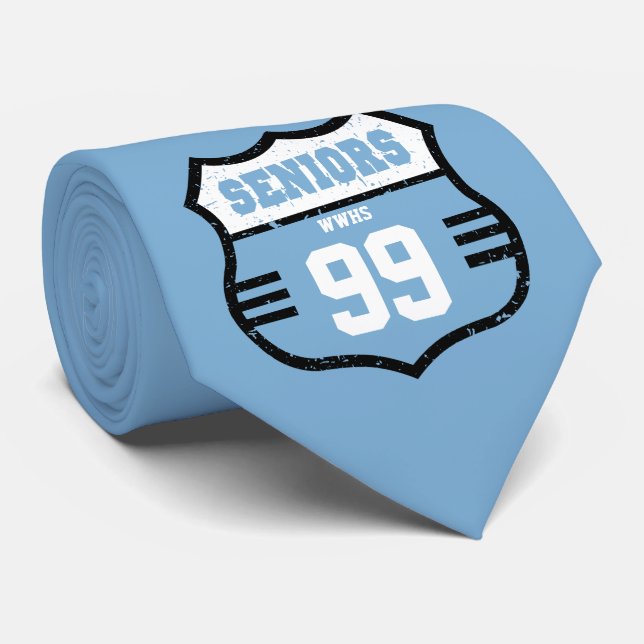 Powder Blue Distressed Seniors Road Sign Tie (Rolled)