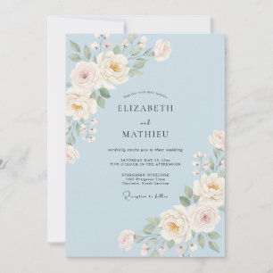 Powder Blue Elegant Blossom Wedding Invitation