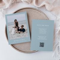 Powder Blue Elegant Text and Photo Wedding QR Code