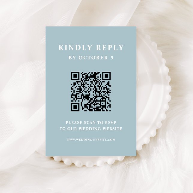 Powder Blue Elegant Text | Wedding QR Code RSVP Card (Creator Uploaded)