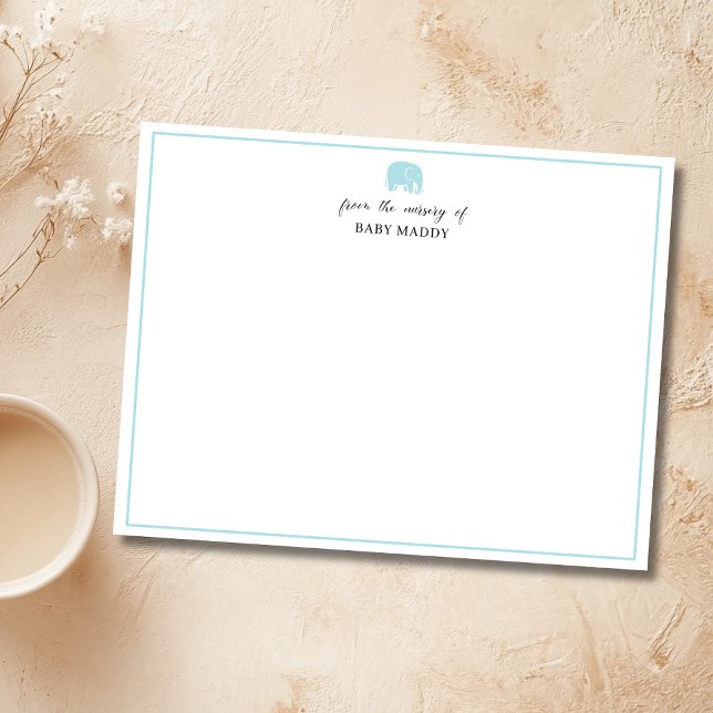 Powder Blue Elephant Nursery Stationery Note Card (Creator Uploaded)