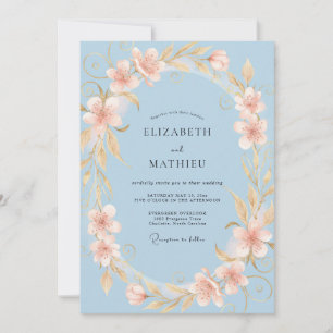 Powder Blue Ethereal Watercolor Floral Wedding Invitation