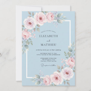 Powder Blue Floral Arch Flourish Wedding Invitation