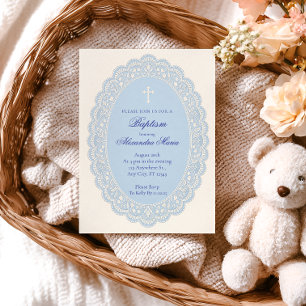 Powder Blue Floral Lace Baptism Invitation