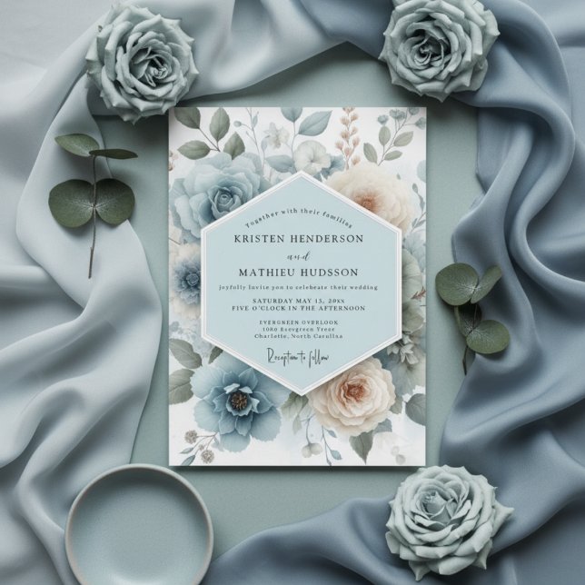 Powder Blue Floral Romance Wedding Invitation (Creator Uploaded)