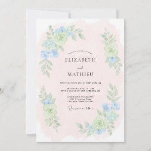 Powder Blue Floral Spring Wedding Invitation