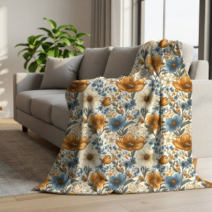Powder Blue Floral Terracotta Boho Bedroom Soft   Sherpa Blanket