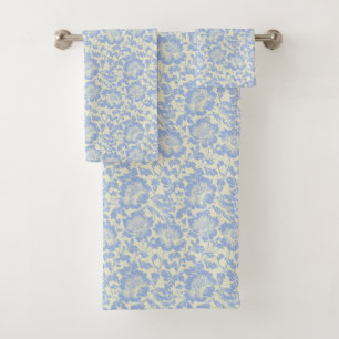 Powder Blue Flowers on Ivory Bath Towel Set