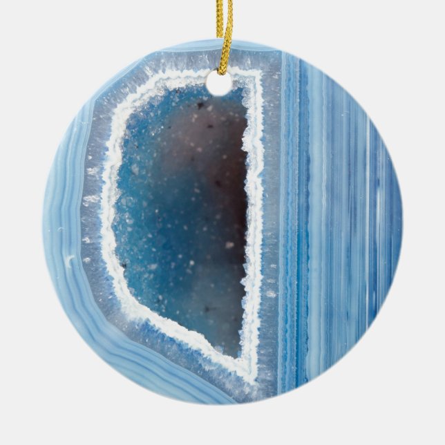 Powder Blue Geode Druzy Ceramic Ornament (Front)