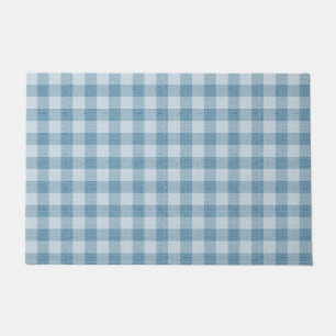 Powder Blue Gingham Buffalo Check Linen Texture Doormat