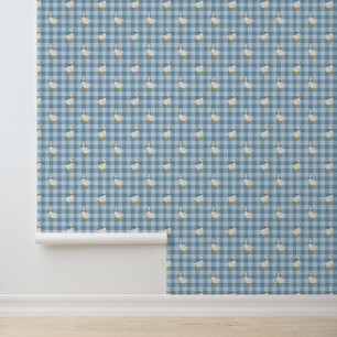 Powder Blue Gingham Goose Buffalo Check Nursery Wallpaper