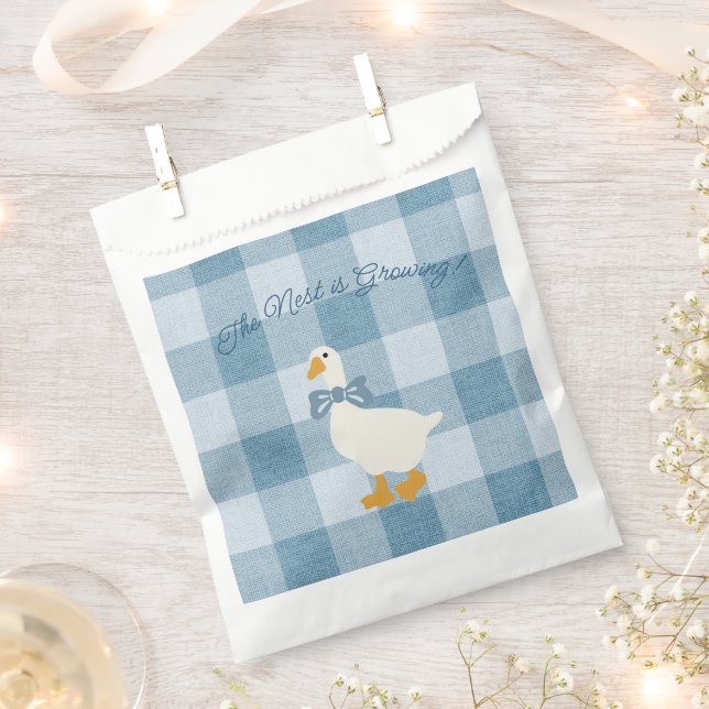 Powder Blue Gingham Goose Chequered Favour Bag (Clipped)