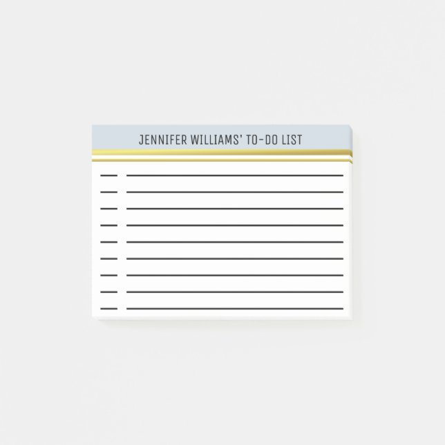 Powder Blue Gold Striped Modern Custom To-Do List Post-it Notes (Front)