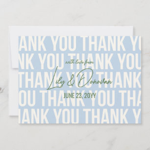 Powder Blue & Green Modern Typograhpy Wedding Thank You Card