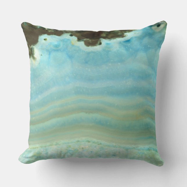 Powder Blue Grey Agate Geode Rock Crystal Patterns Throw Pillow (Front)