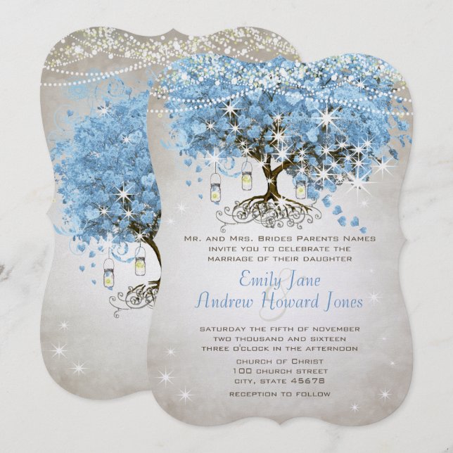 Powder Blue Heart Leaf Tree Invitation (Front/Back)
