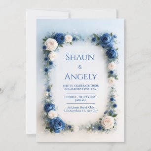 Powder Blue Ivory Floral Border Wedding Invitation