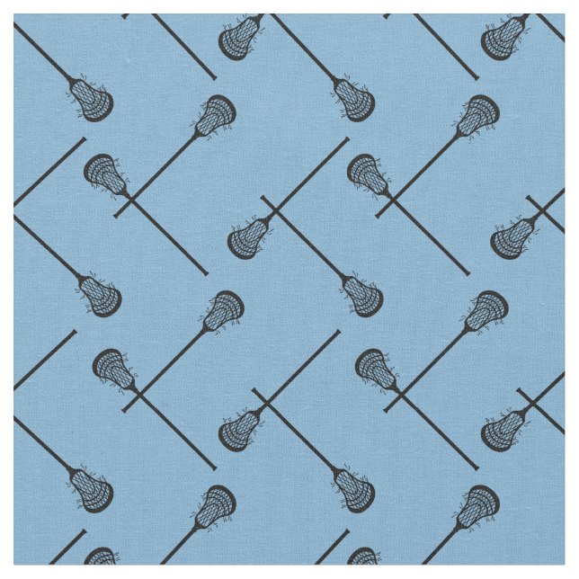 Powder Blue Lacrosse Black Sticks Patterned Fabric (Close Up)
