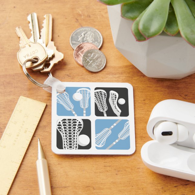 Powder Blue Lacrosse Blocks of Sticks and Balls Keychain (Desk)