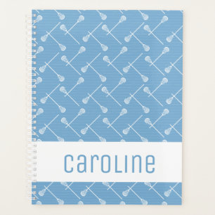 Powder Blue Lacrosse White Sticks Patterned Planner