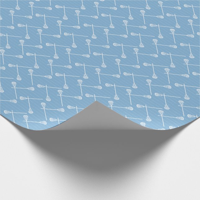 Powder Blue Lacrosse White Sticks Patterned Wrapping Paper (Corner)