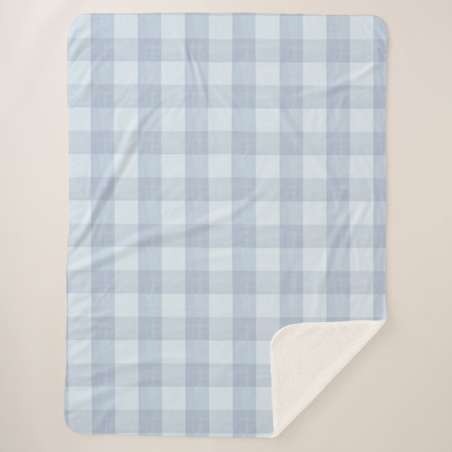 Powder Blue Large Gingham Plaid Sherpa Blanket (Front)