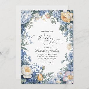 Powder Blue, Lemon Chiffon & Soft White Wedding Invitation