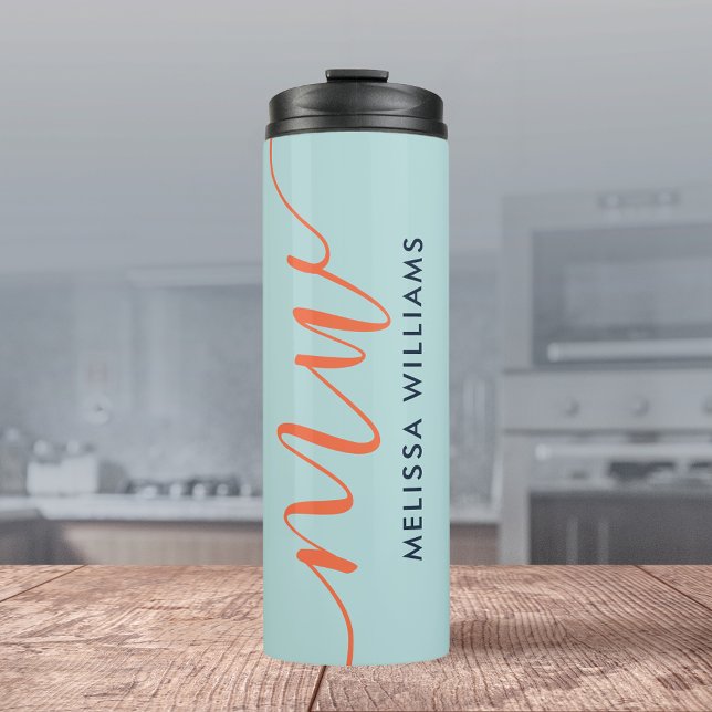 Powder Blue Minimalist Monogram Name & Initials Thermal Tumbler (Creator Uploaded)