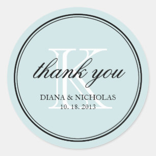 Powder blue personalized thank you wedding favour classic round sticker
