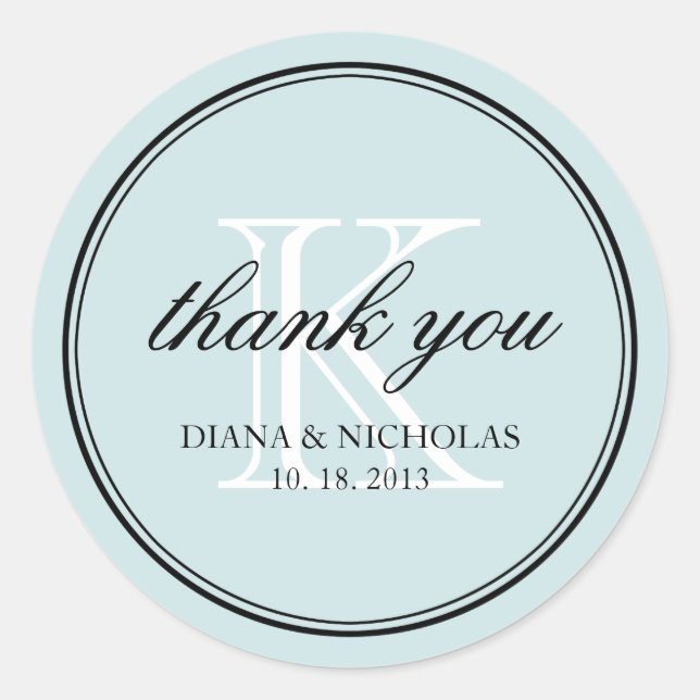 Powder blue personalized thank you wedding favour classic round sticker (Front)