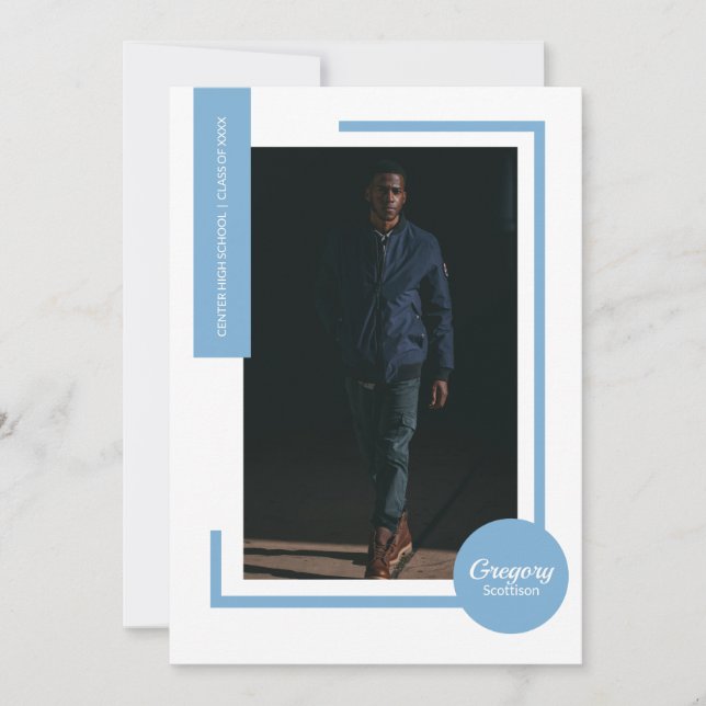 Powder Blue Photo Modern Photo Graduation Invite (Front)