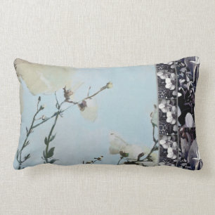 Powder Blue Poppy Black Orchid Stripe Throw Pillow