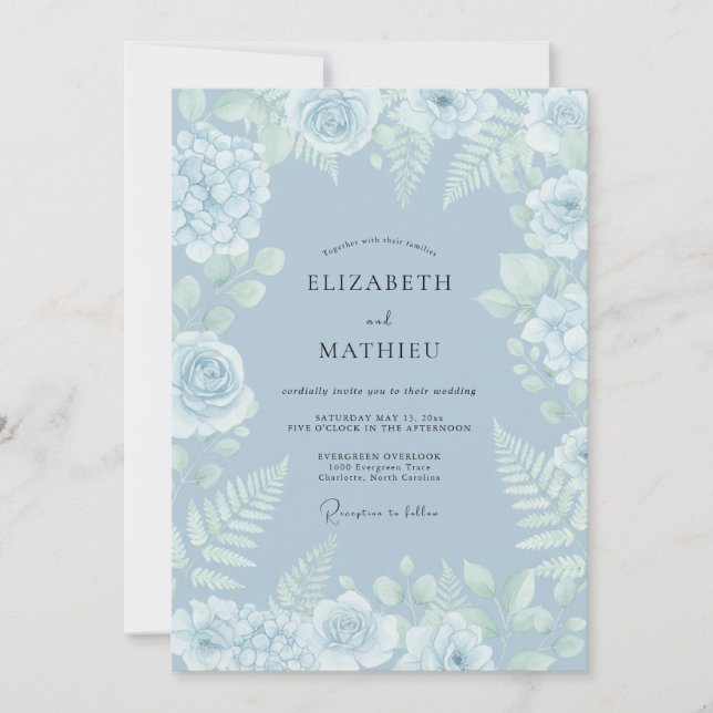 Powder Blue Pristine Winter Wedding Invitation (Front)