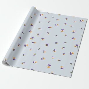 Powder Blue Purple White Viola Floral Pattern Wrapping Paper
