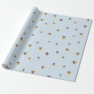 Powder Blue Purple Yellow Viola Floral Pattern Wrapping Paper