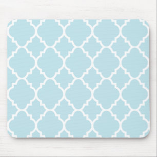 Powder Blue Quatrefoil Moroccan Pattern Mouse Pad