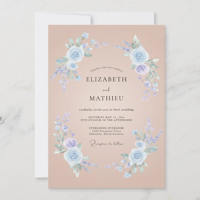 Powder Blue Romantic Floral Wedding Invitation (Front)