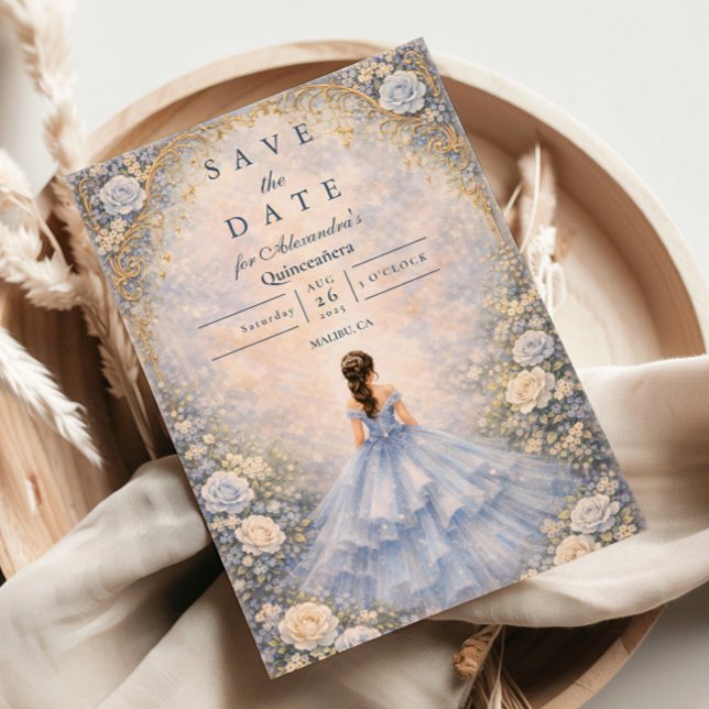 Powder Blue Rose Garden Quinceañera Save The Date (Creator Uploaded)