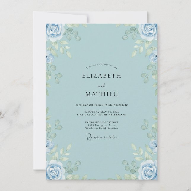 Powder Blue Rose Wedding Invitation (Front)