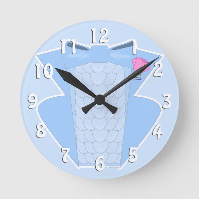 Powder Blue Ruffled Tuxedo Round Clock (Front)