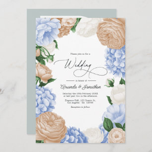 Powder Blue, Sand Beige & White Floral Wedding Invitation