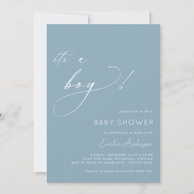 Powder Blue | Simple Modern It's a Boy Baby Shower Invitation (Front)