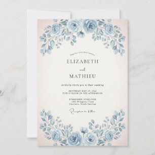 Powder Blue Soft Rose Wedding Invitation