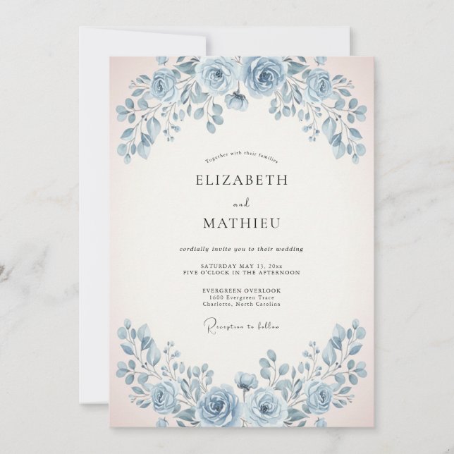 Powder Blue Soft Rose Wedding Invitation (Front)