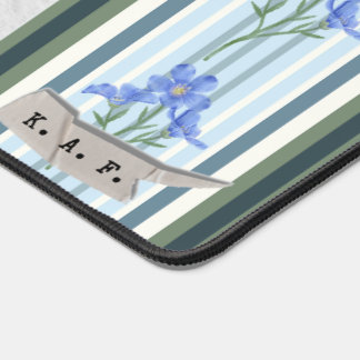 Powder Blue Striped Floral Desk Mat