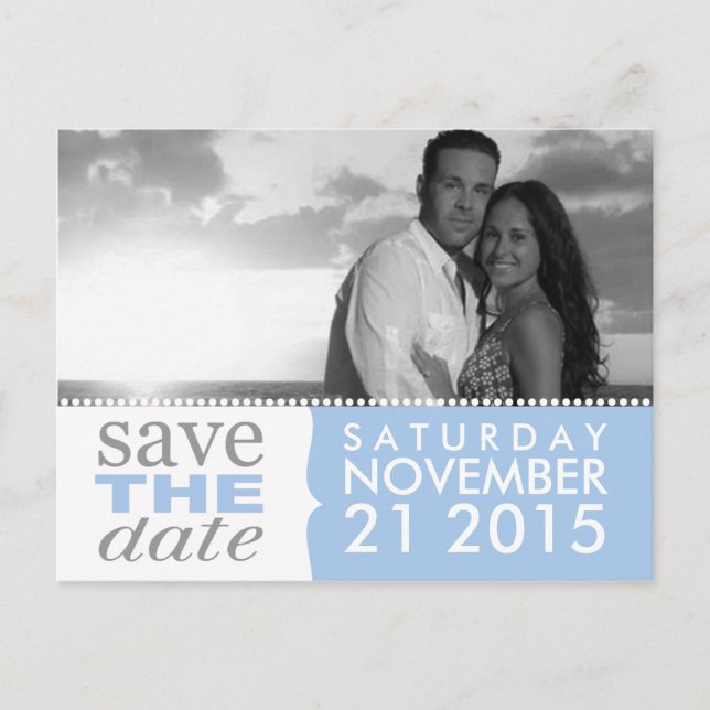 Powder Blue Sweet Beginnings Save the Date Photo Announcement Postcard (Front)